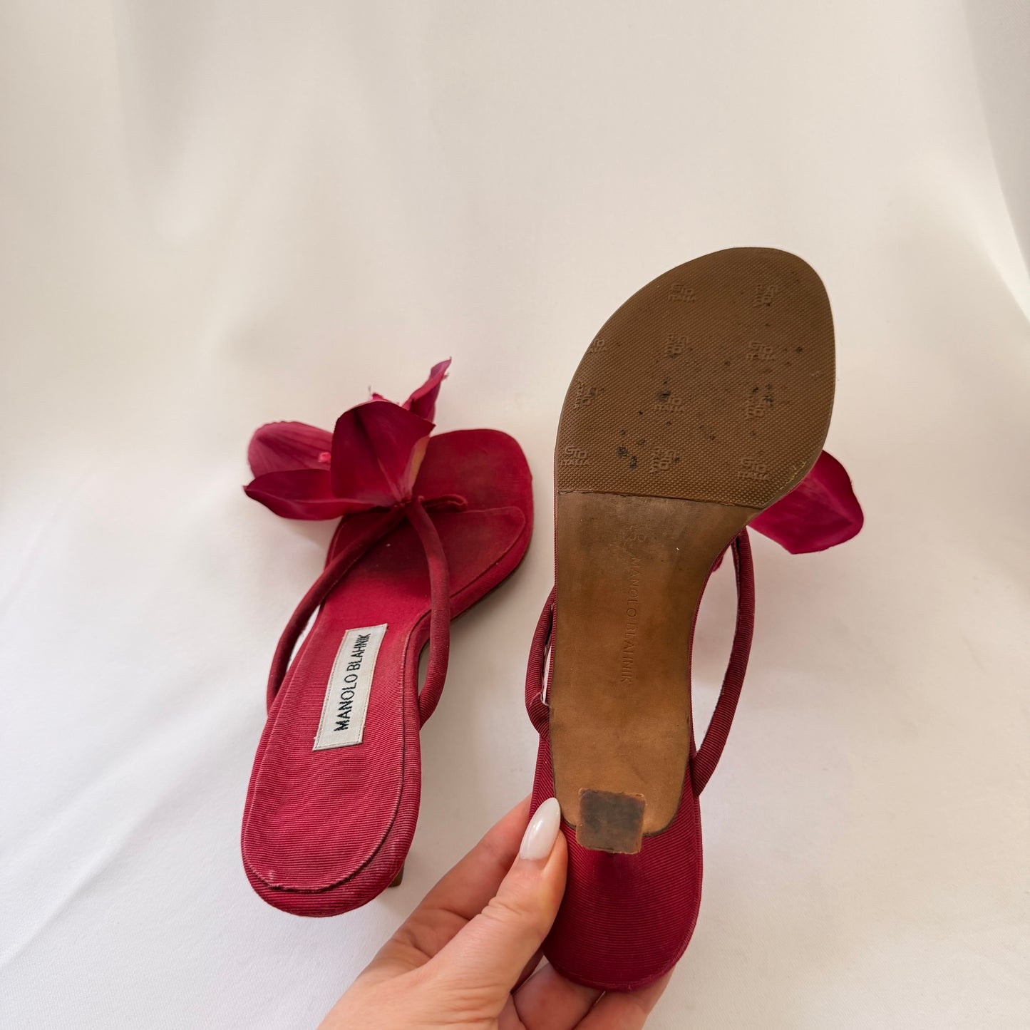 Manolo Blahnik Reworked Orchid Flip Flop Heels
