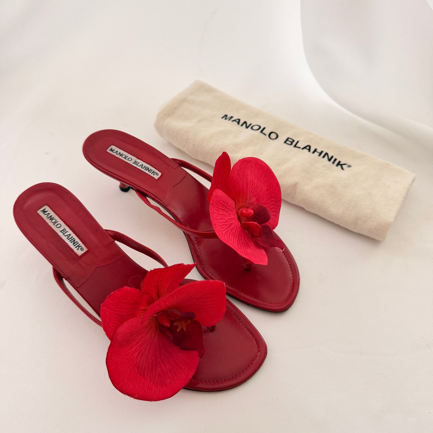 Manolo Blahnik Reworked Orchid Heels - Red