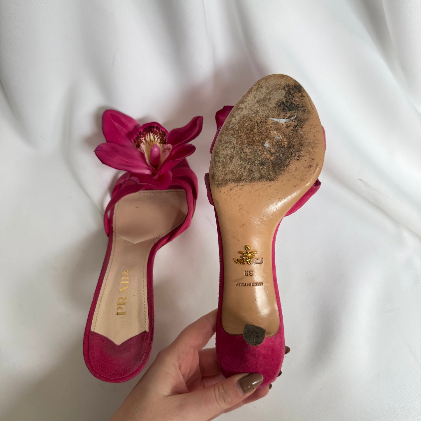 Up-cycled Prada Mules w/ Orchids