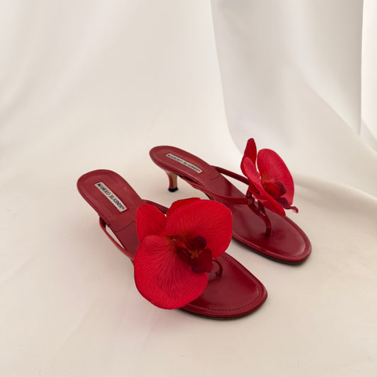 Manolo Blahnik Reworked Orchid Heels - Red