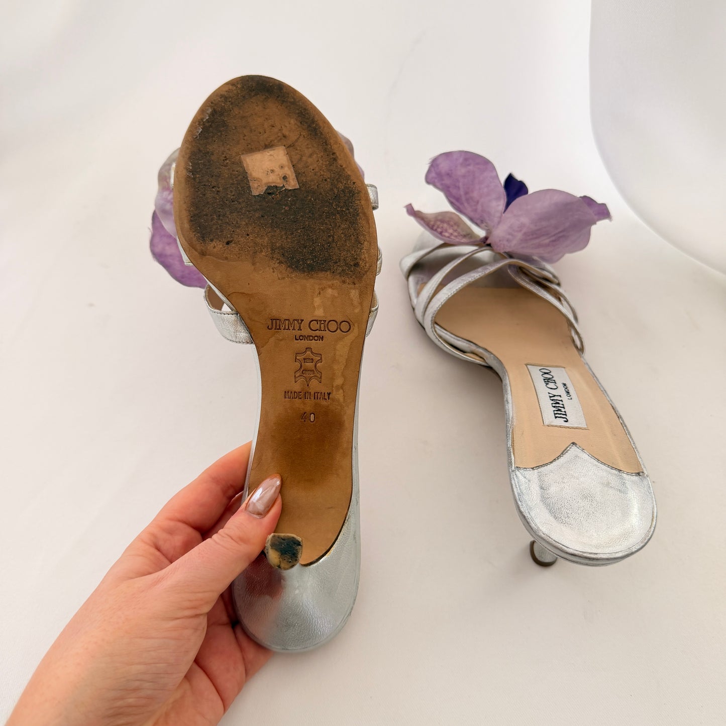 Jimmy Choo Reworked Orchid Mules - Silver