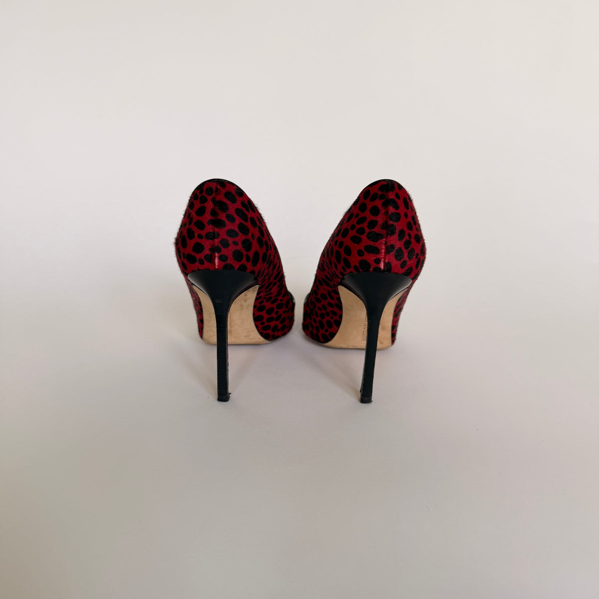 Manolo Blahnik BB Pump in Red/Black Haircalf  (37.5)