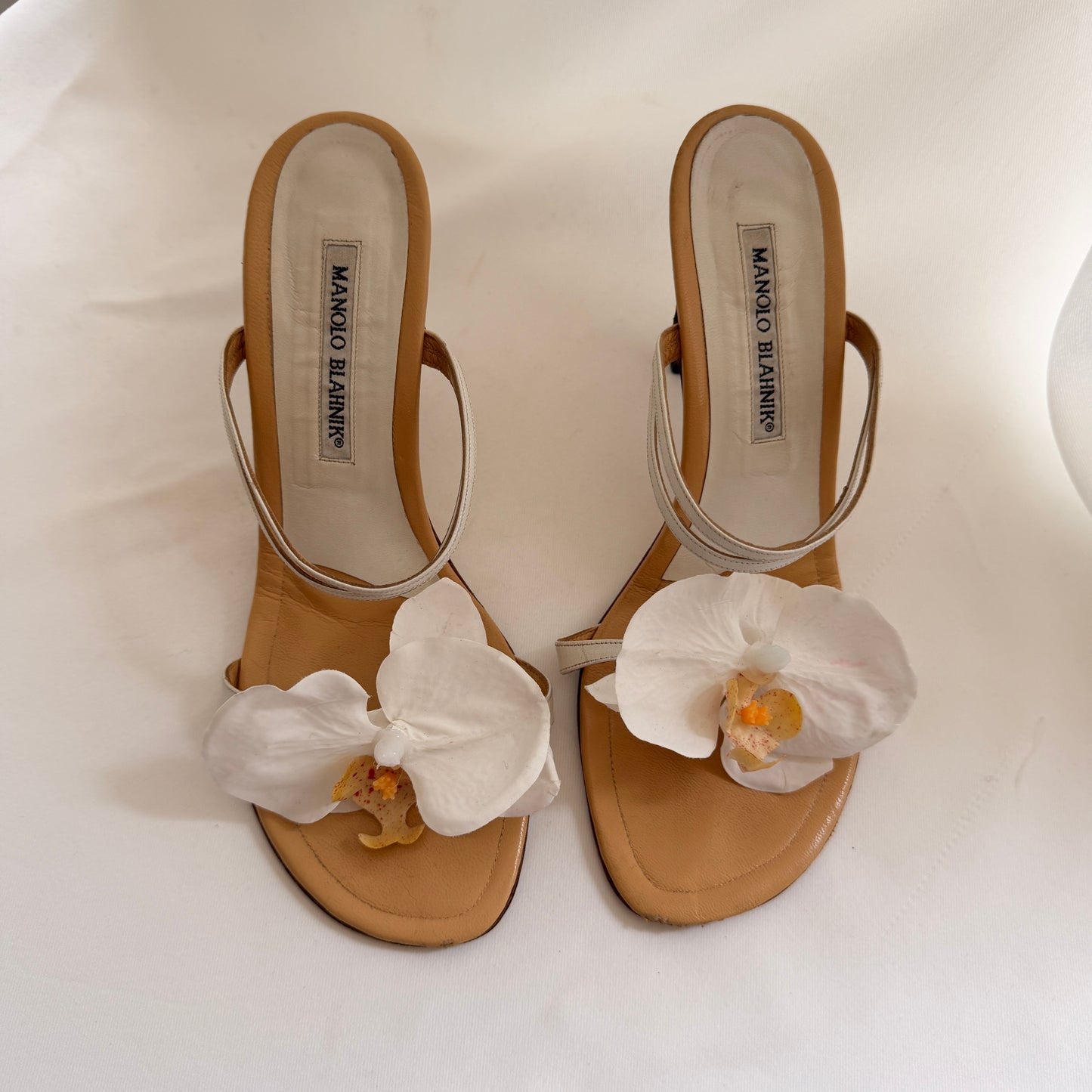 Manolo Blahnik Reworked Orchid Mules - White