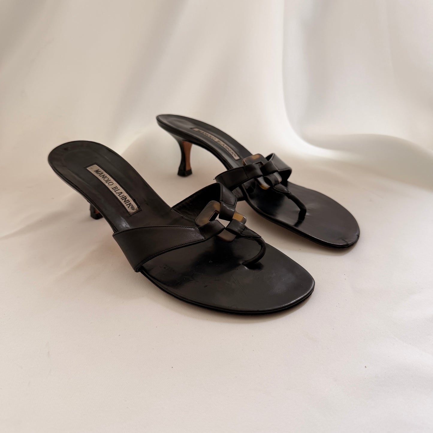 Manolo Blahnik Tortoiseshell Buckle Mules