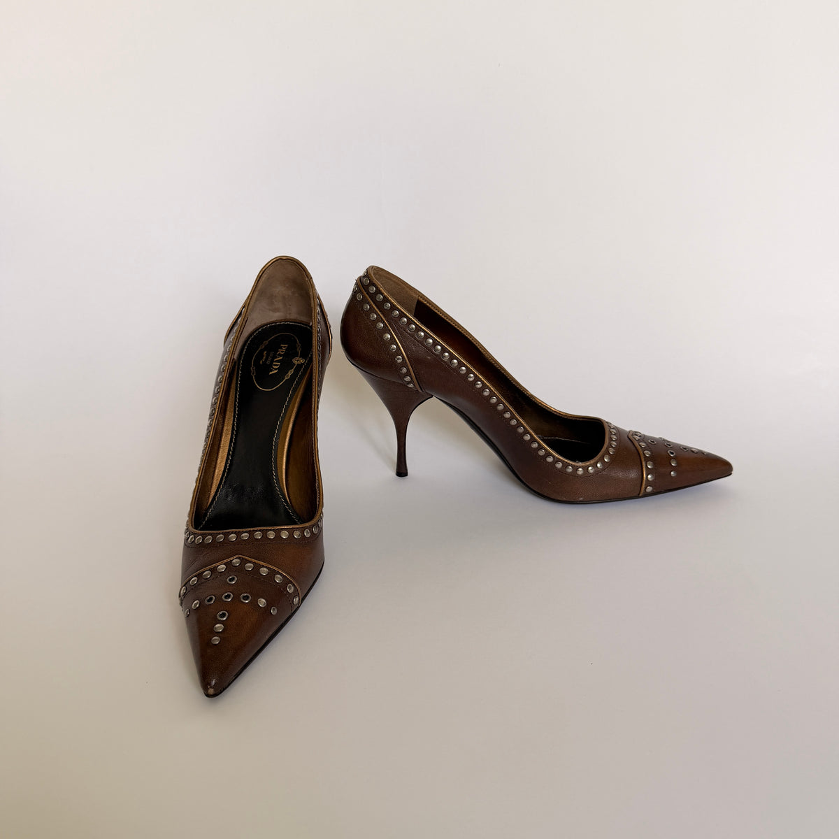 2000s Prada Studded Pointed Toe Pumps