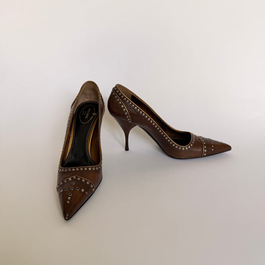 2000s Prada Studded Pointed Toe Pumps