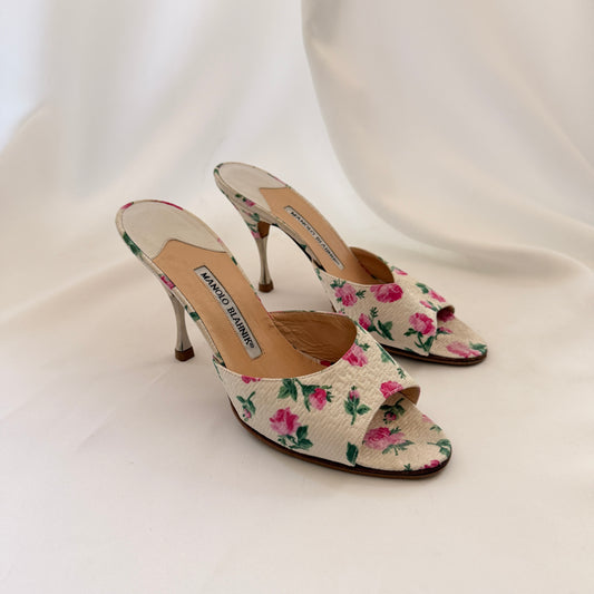 Vintage Manolo Blahnik Floral Mules