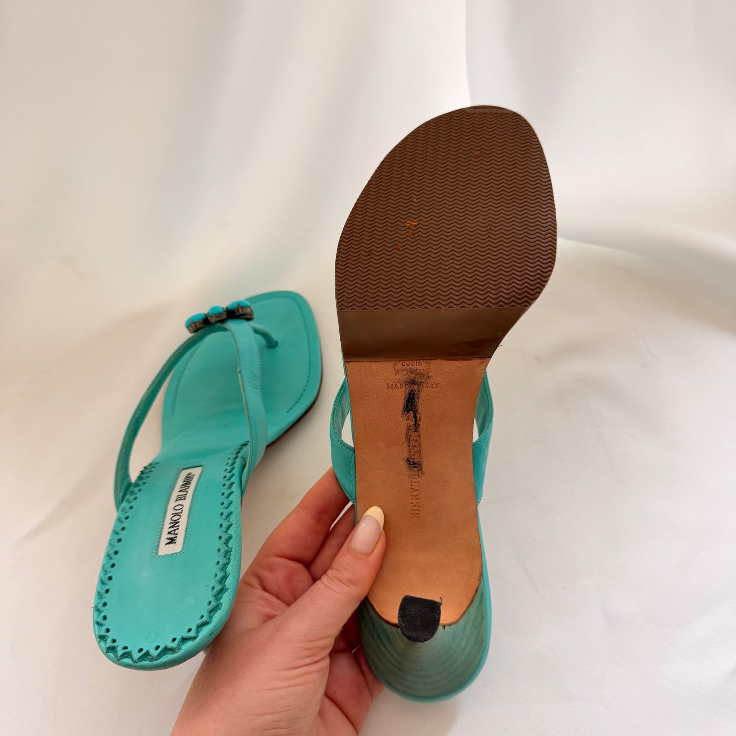 Manolo Blahnik Embellished Flip Flop Heels
