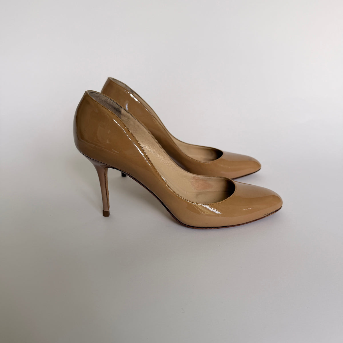 Jimmy Choo Patent Leather Nude Heels (37.5)