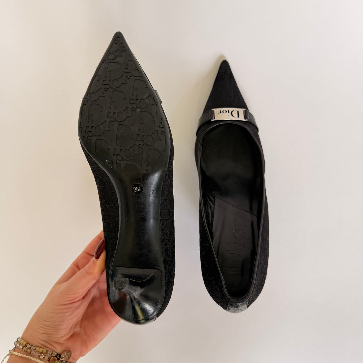 Dior Galliano Diorissimo Monogram Black Pointed Toe Pumps