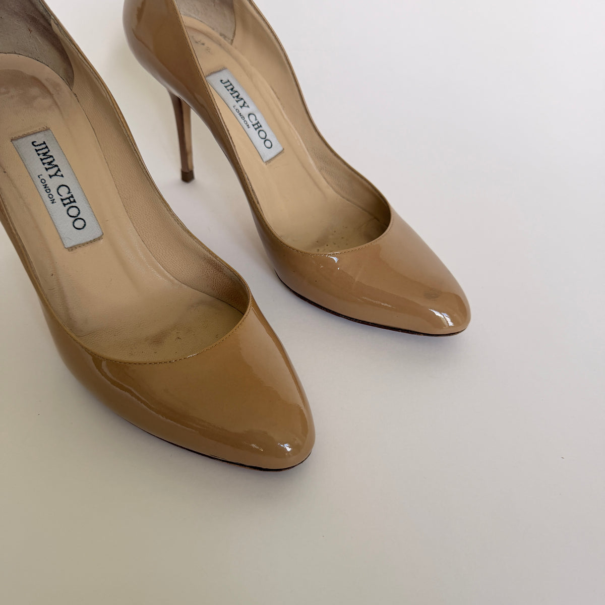 Jimmy Choo Patent Leather Nude Heels (37.5)