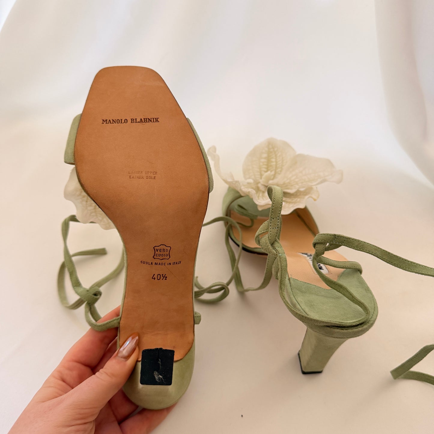 Manolo Blahnik Reworked Orchid Hees - Sage Green