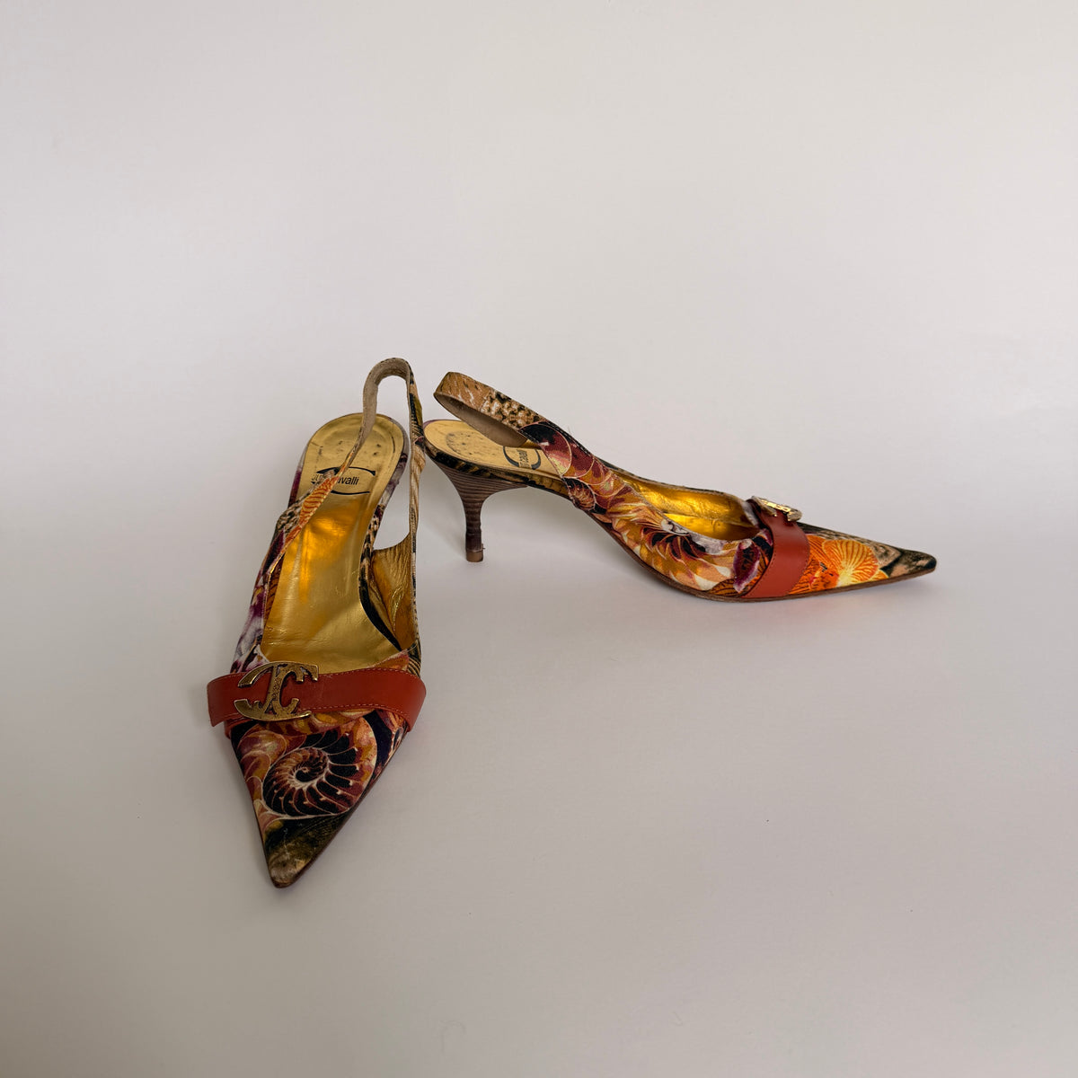 Just Cavalli Floral/Nautical Printed and Embellished Slingbacks