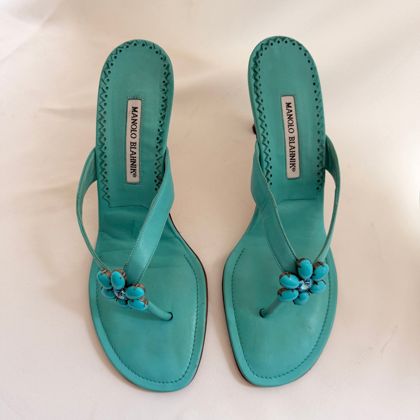 Manolo Blahnik Embellished Flip Flop Heels