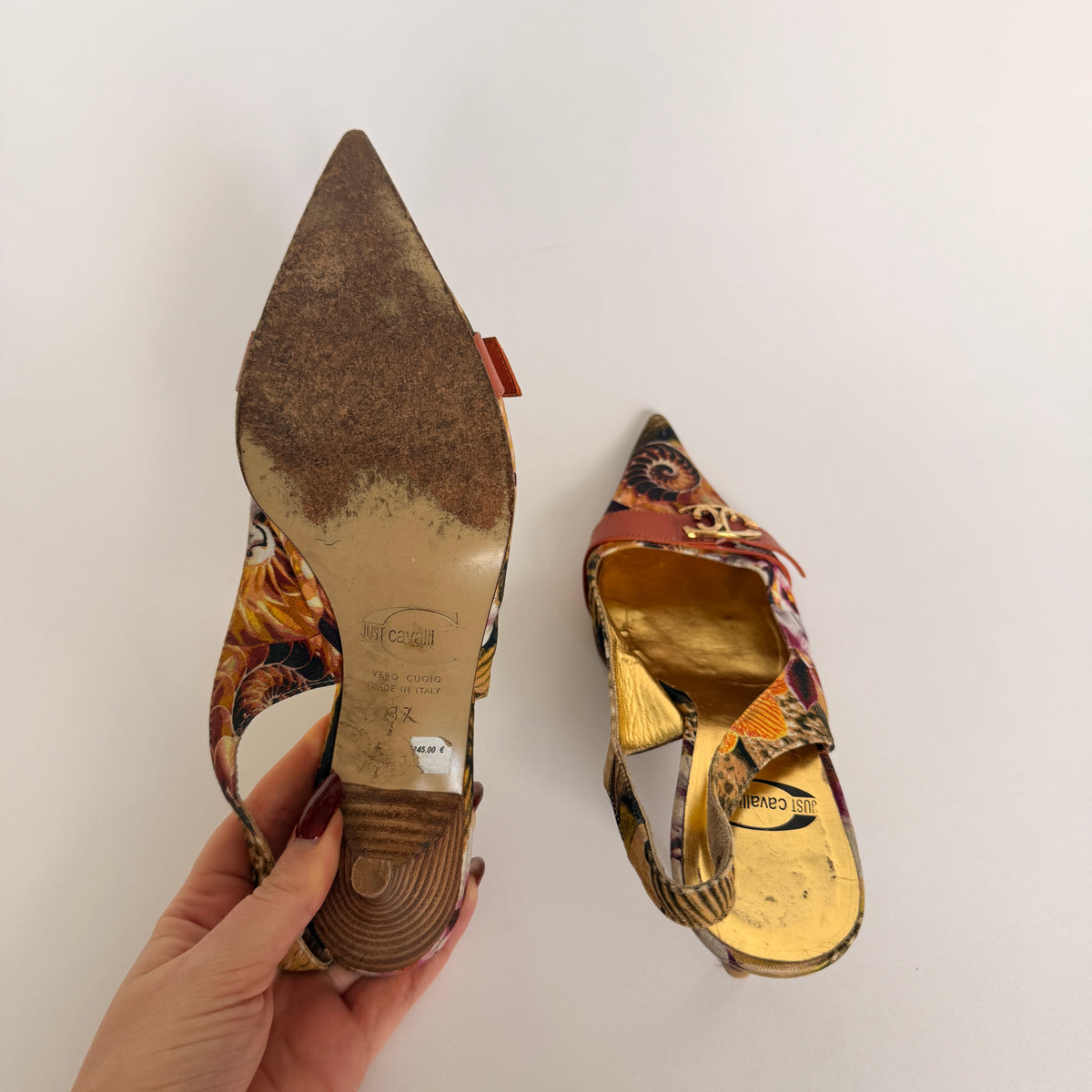 Just Cavalli Floral/Nautical Printed and Embellished Slingbacks