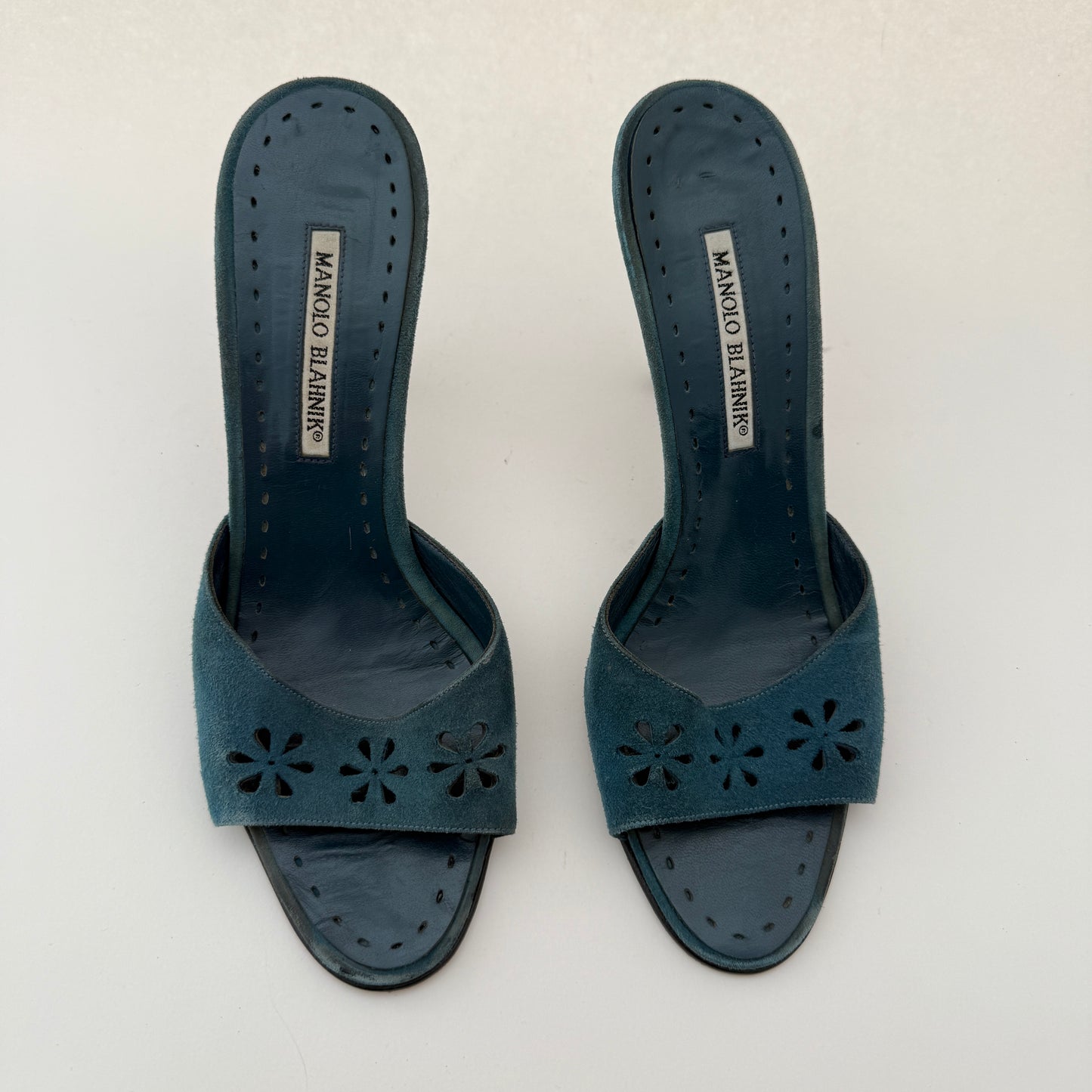 Manolo Blahnik Vintage Suede Cutout Mules