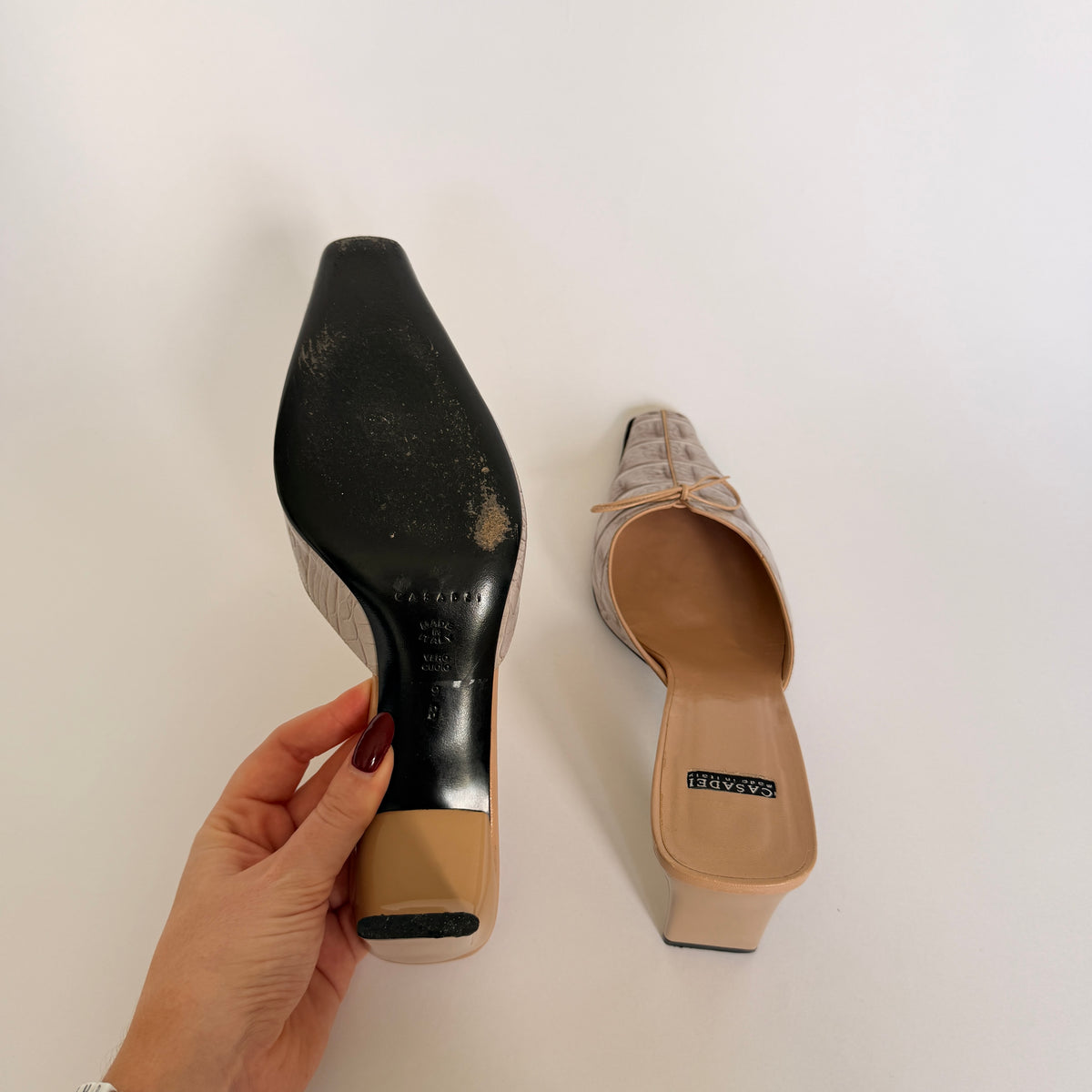 Casadei Pellame Horn Beige Mules