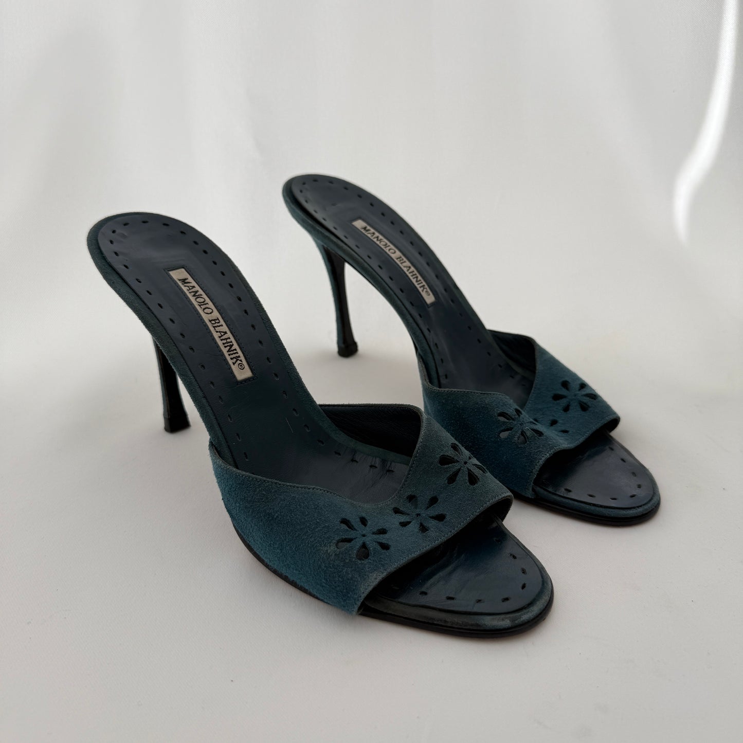 Manolo Blahnik Vintage Suede Cutout Mules