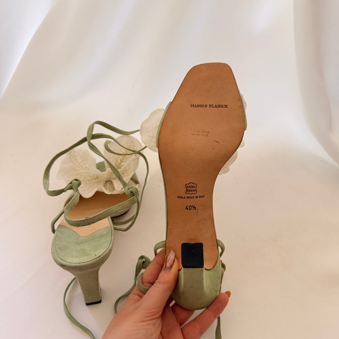 Manolo Blahnik Reworked Orchid Hees - Sage Green