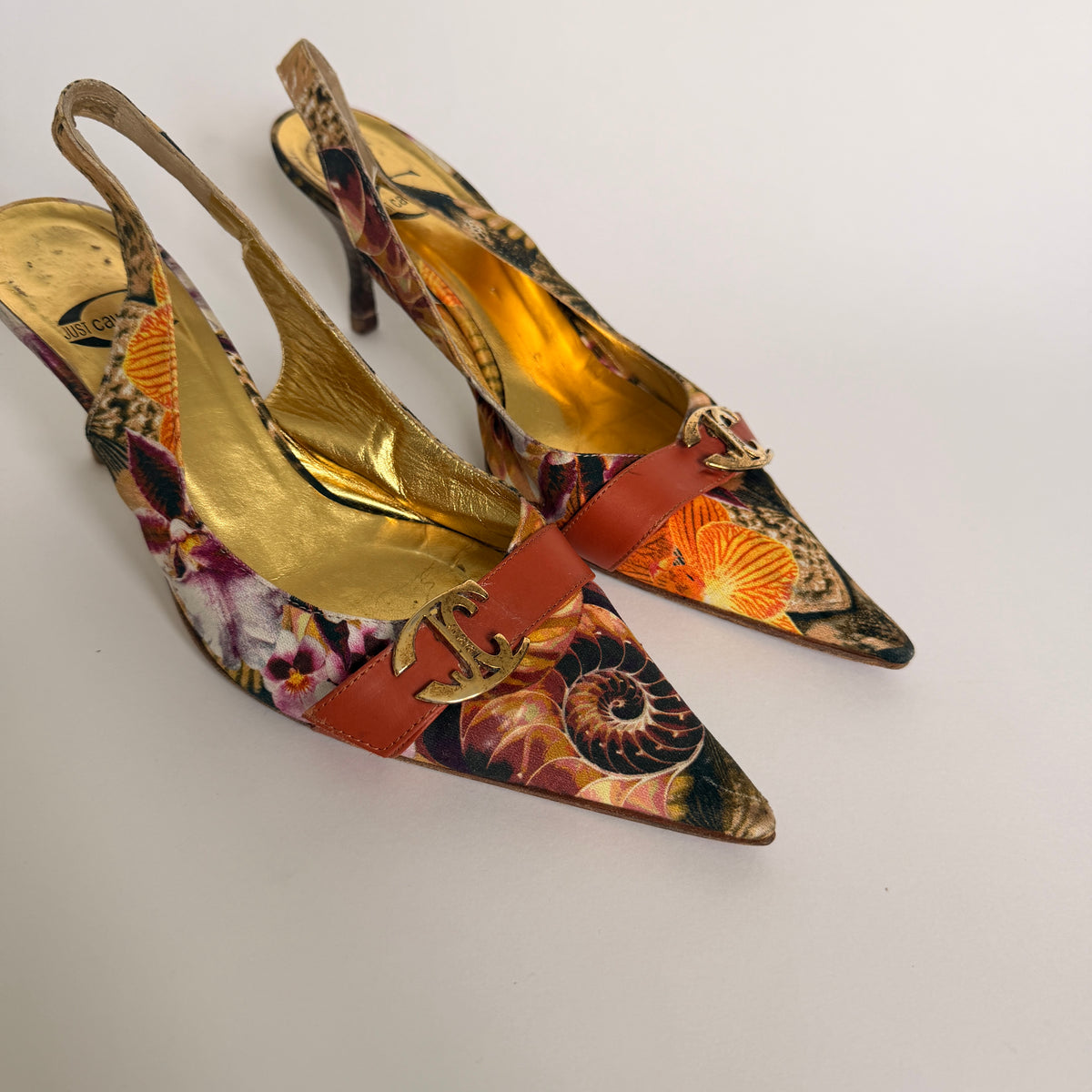 Just Cavalli Floral/Nautical Printed and Embellished Slingbacks