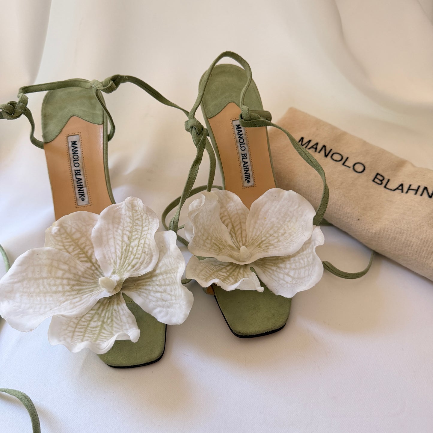 Manolo Blahnik Reworked Orchid Hees - Sage Green