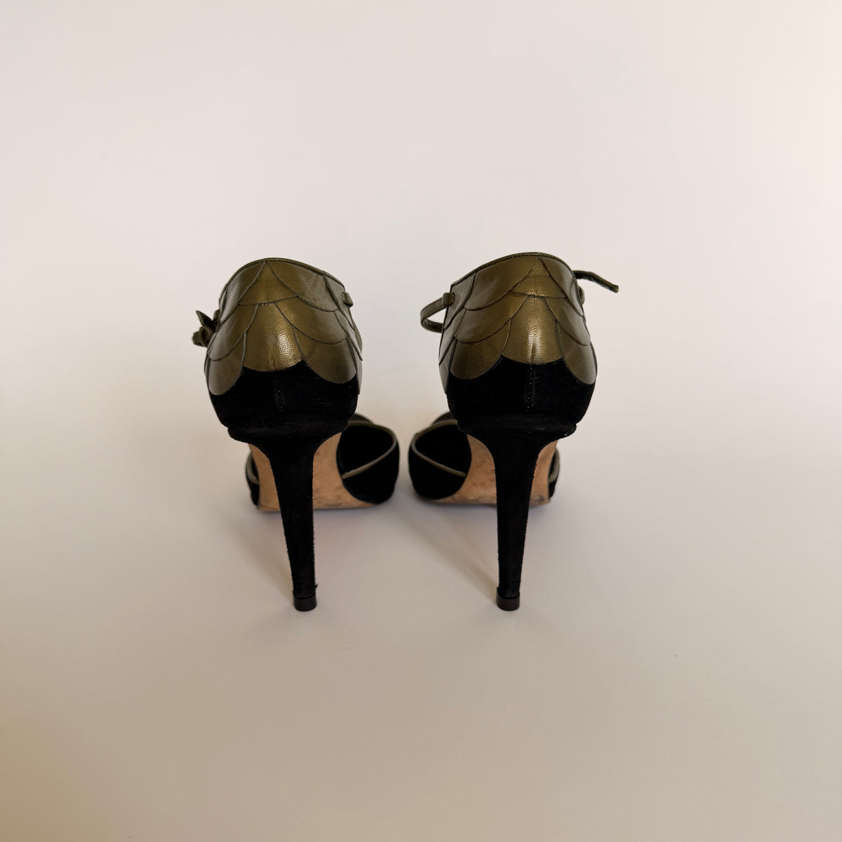 Manolo Blahnik Suede Black and Gold Pumps
