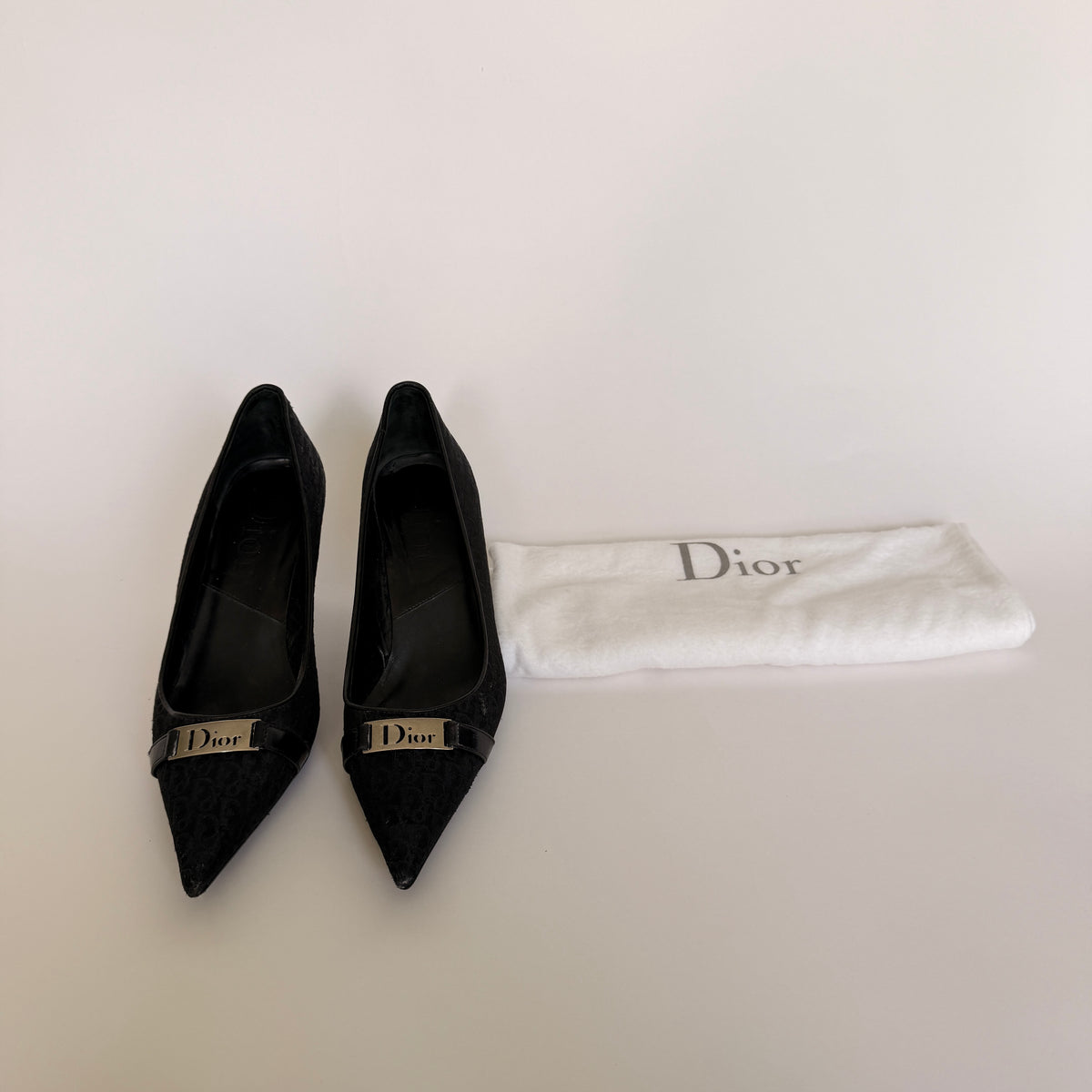 Dior Galliano Diorissimo Monogram Black Pointed Toe Pumps