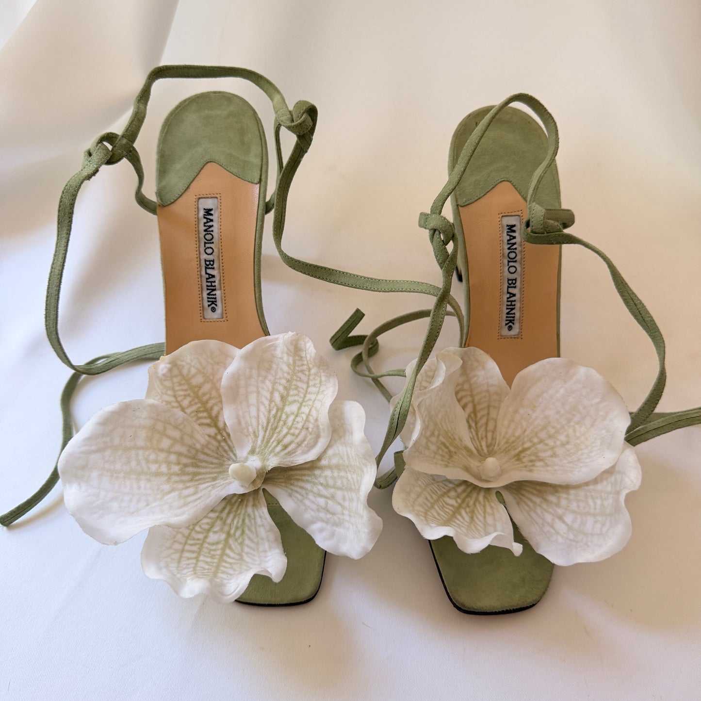 Manolo Blahnik Reworked Orchid Hees - Sage Green