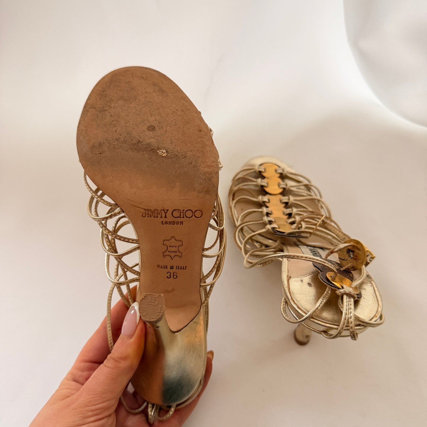 Jimmy Choo Gold Embellished Sandals