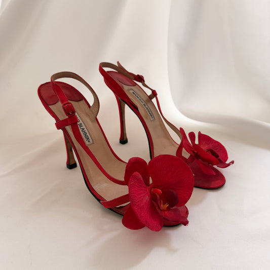 Manolo Blahnik Reworked Orchid Heels - Red