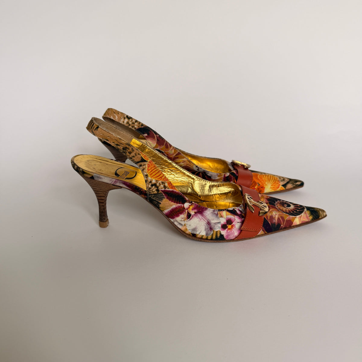 Just Cavalli Floral/Nautical Printed and Embellished Slingbacks