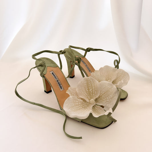 Manolo Blahnik Reworked Orchid Hees - Sage Green