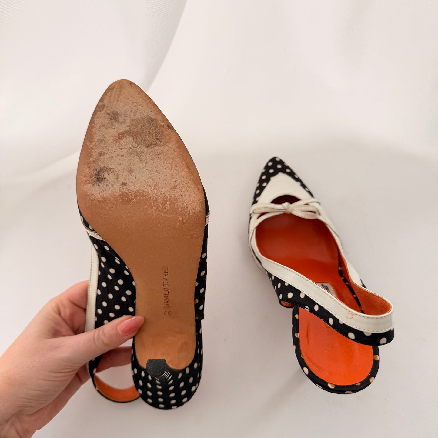 Manolo Blahnik Polka Dot Slingbacks