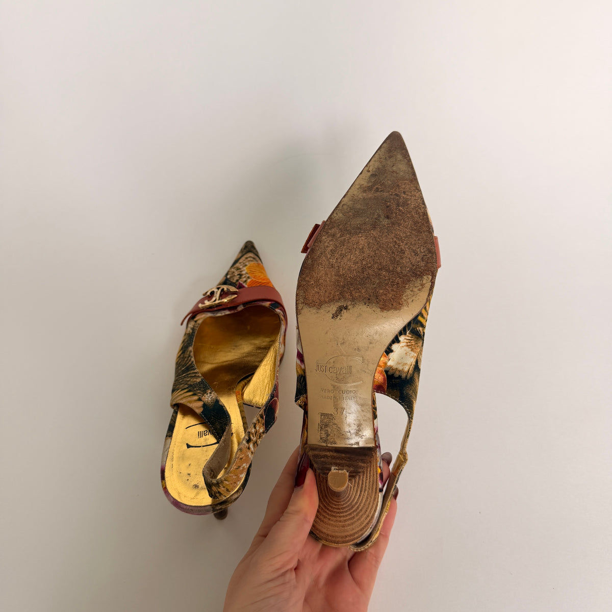 Just Cavalli Floral/Nautical Printed and Embellished Slingbacks