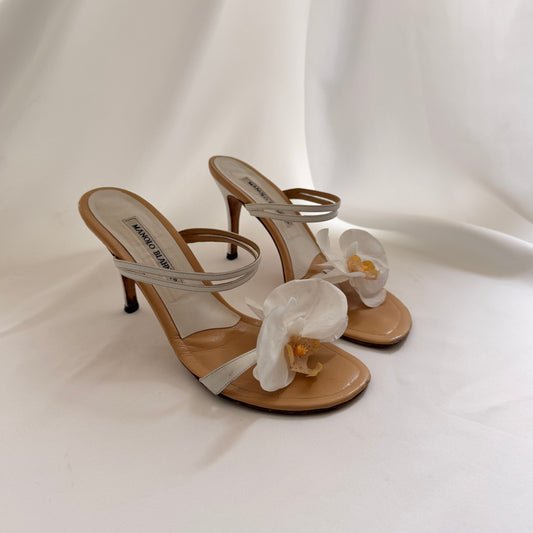 Manolo Blahnik Reworked Orchid Mules - White