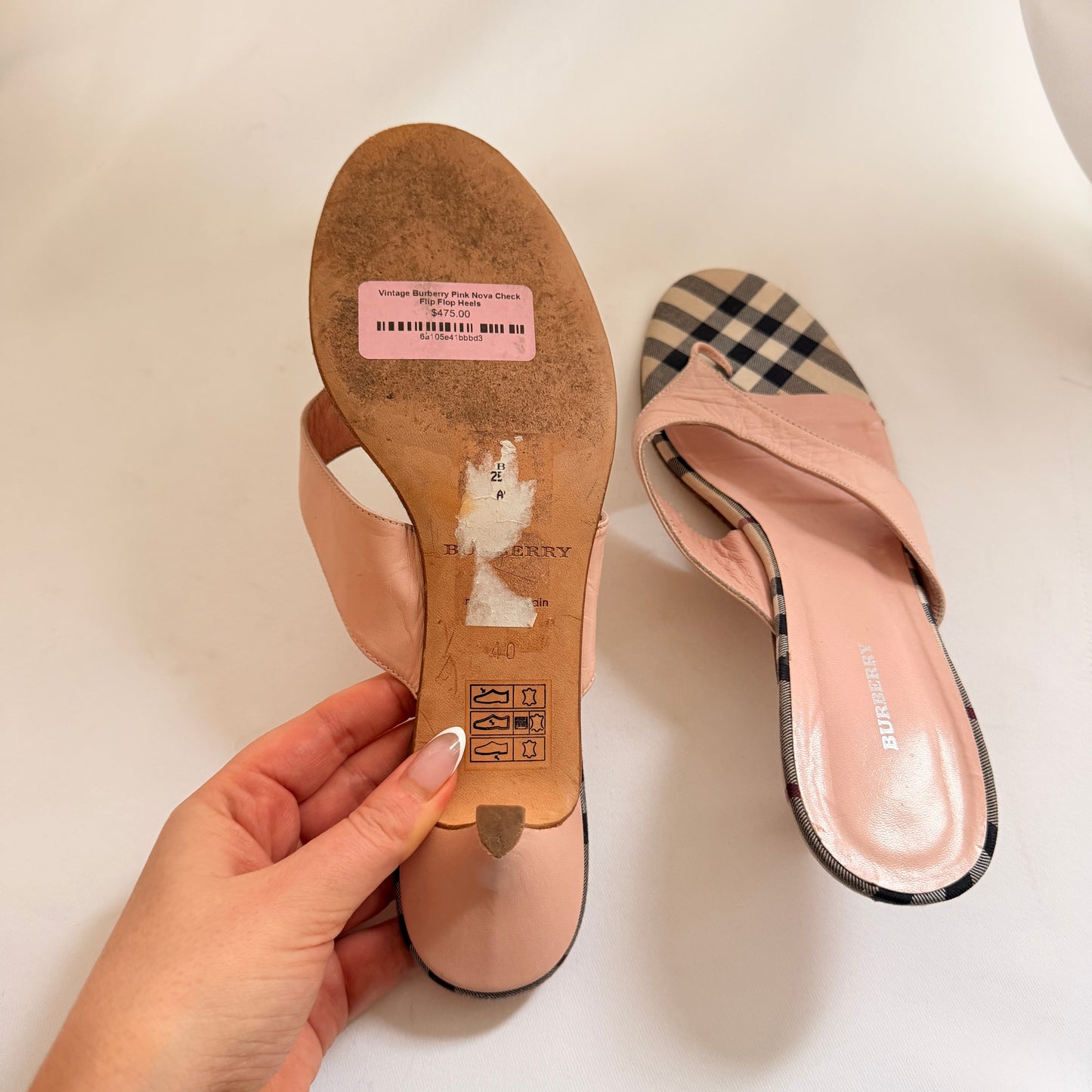 Vintage Burberry Pink Nova Check Flip Flop Heels