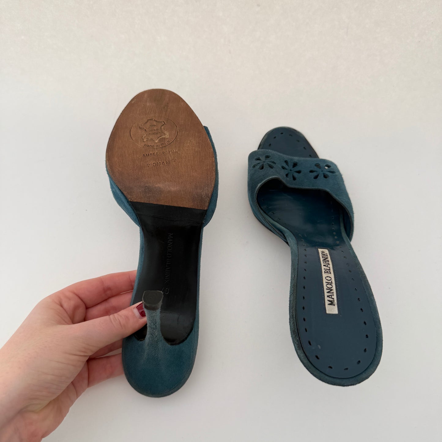 Manolo Blahnik Vintage Suede Cutout Mules
