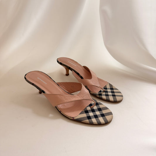 Vintage Burberry Pink Nova Check Flip Flop Heels