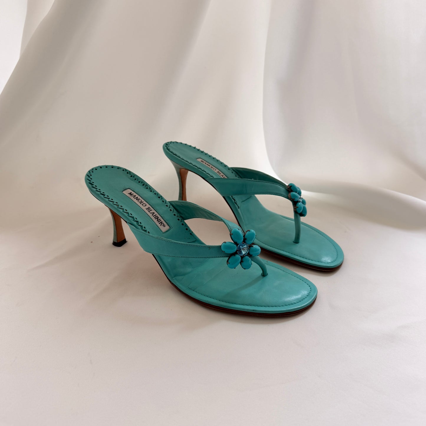 Manolo Blahnik Embellished Flip Flop Heels