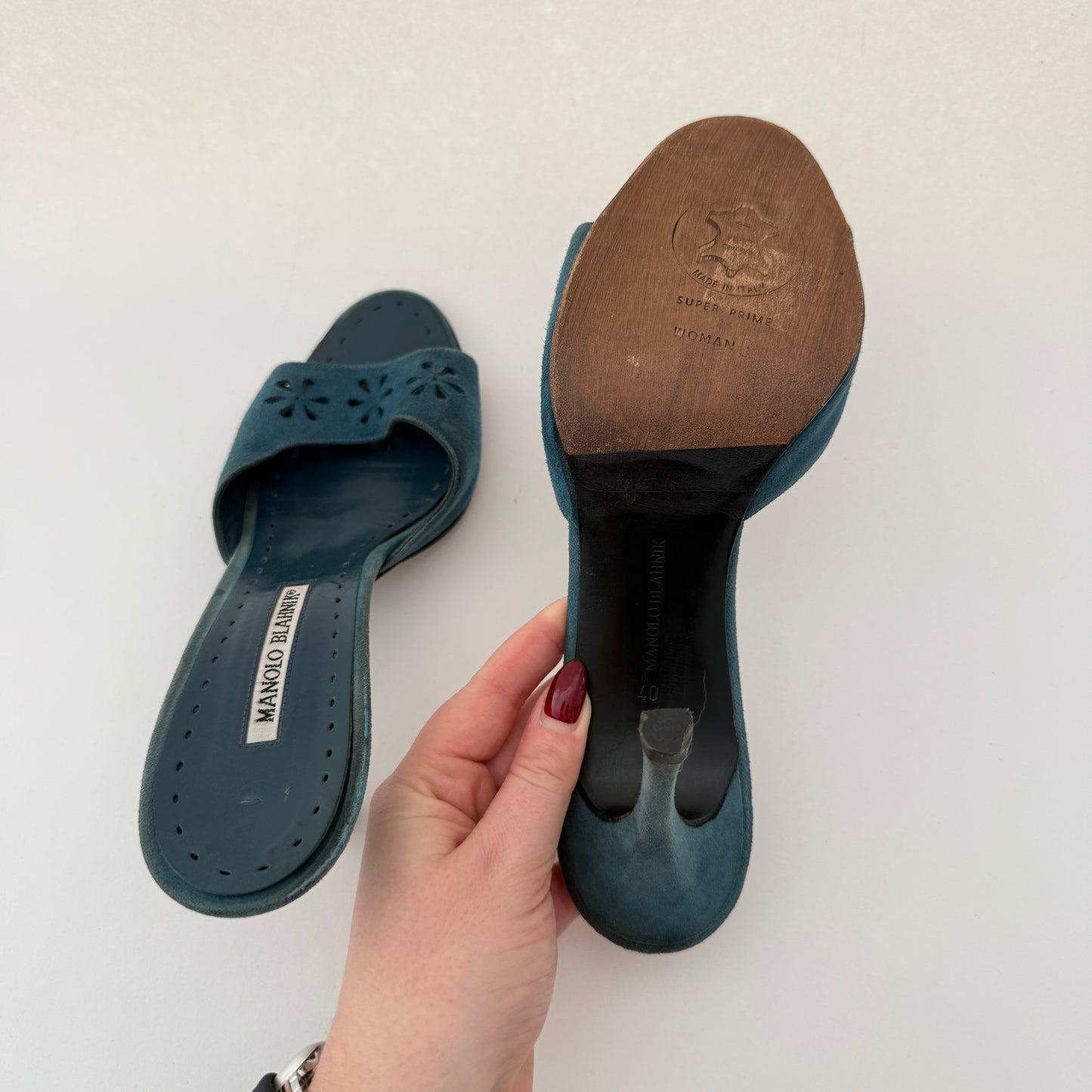 Manolo Blahnik Vintage Suede Cutout Mules