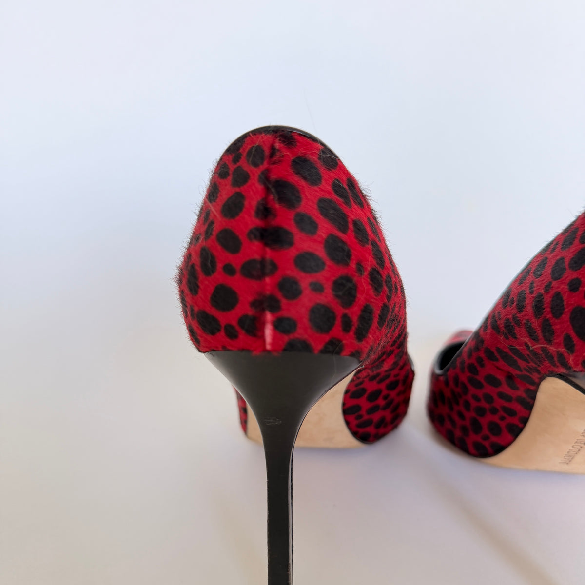 Manolo Blahnik BB Pump in Red/Black Haircalf  (37.5)