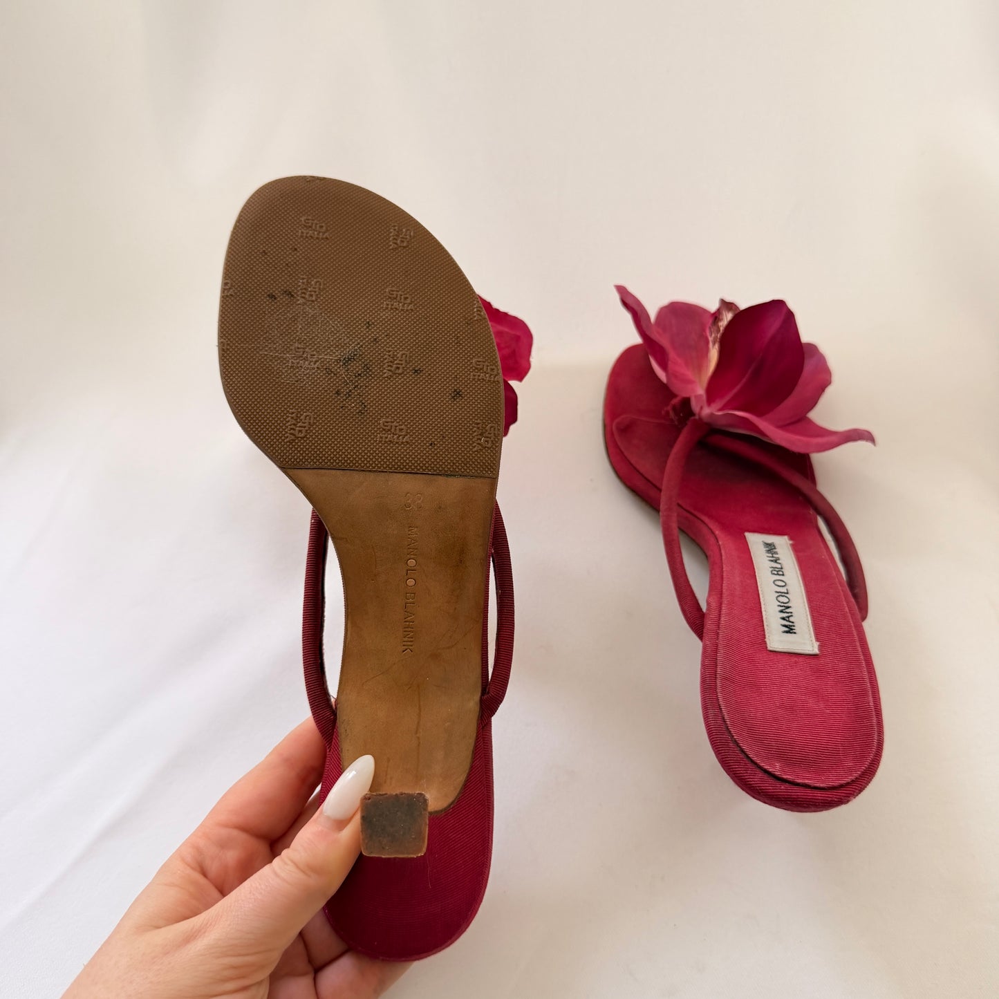 Manolo Blahnik Reworked Orchid Flip Flop Heels