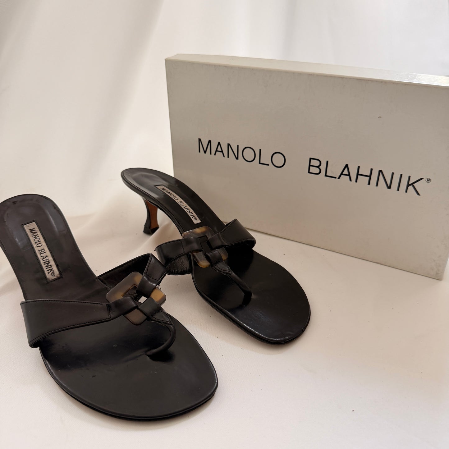 Manolo Blahnik Tortoiseshell Buckle Mules