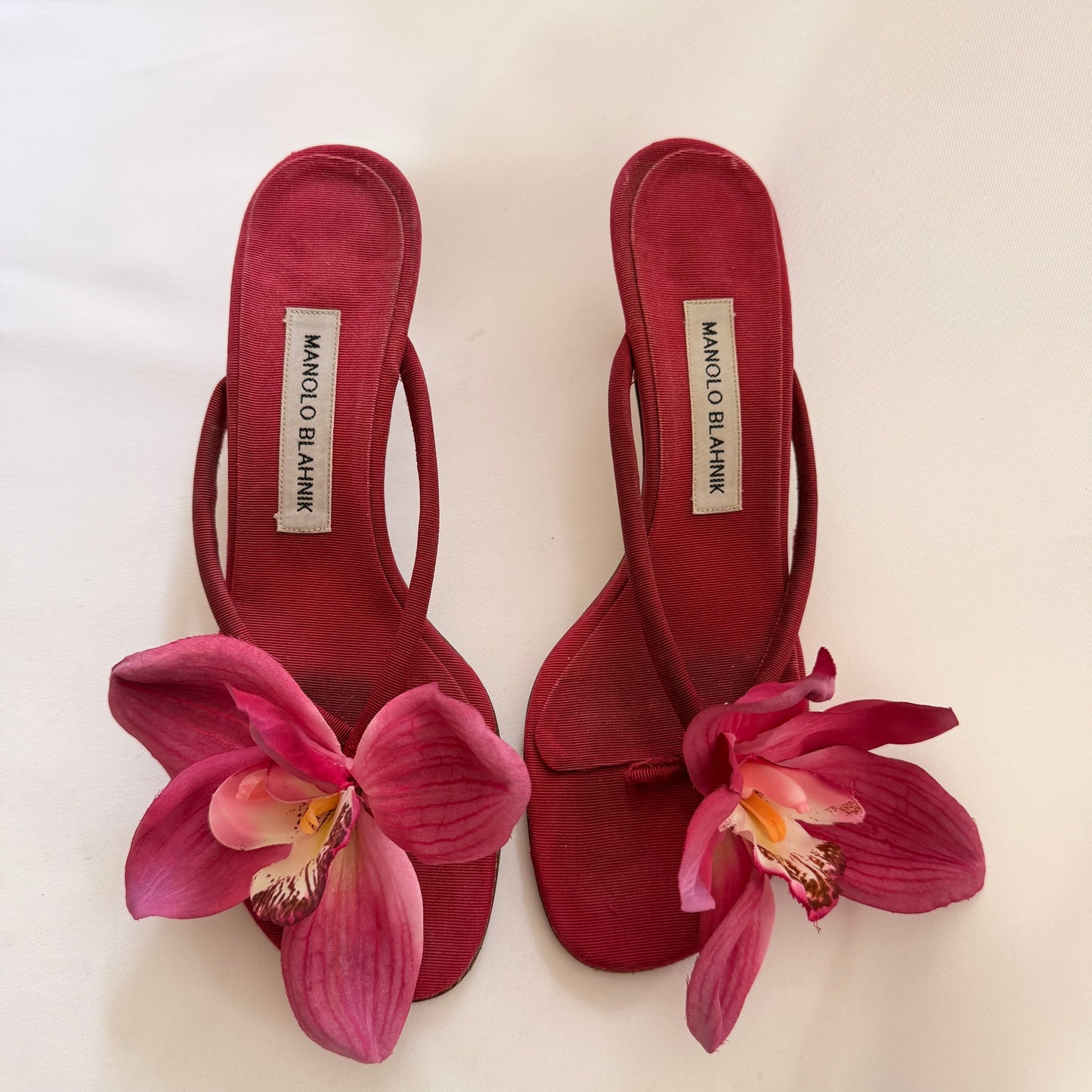 Manolo Blahnik Reworked Orchid Flip Flop Heels