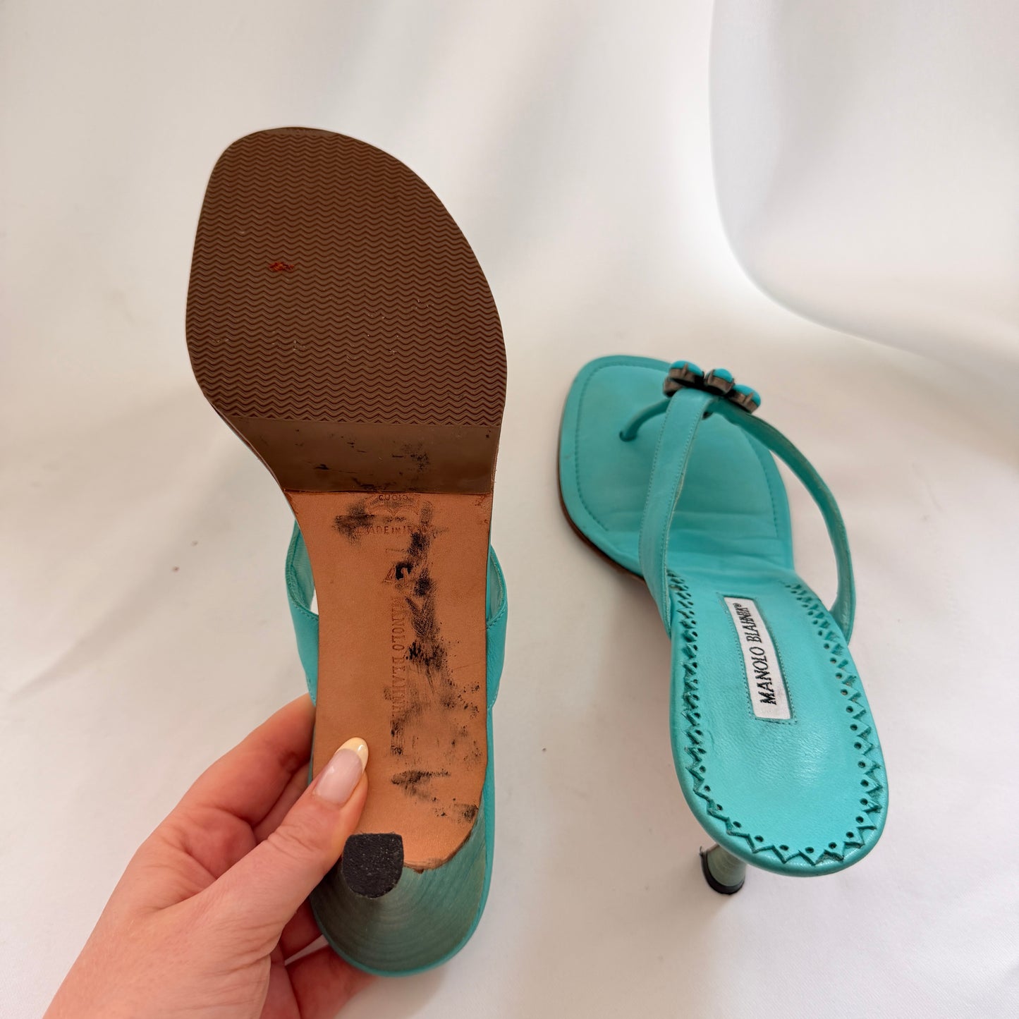 Manolo Blahnik Embellished Flip Flop Heels