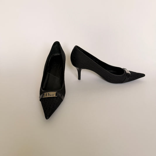 Dior Galliano Diorissimo Monogram Black Pointed Toe Pumps