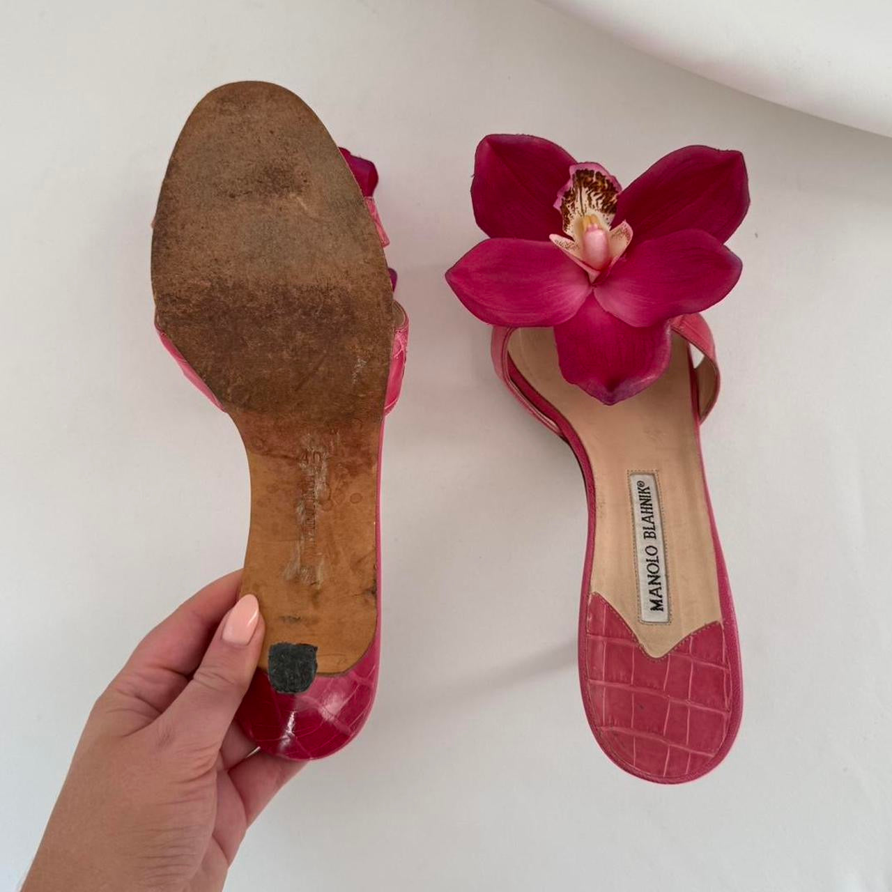 Up-cycled Manolo Blahnik Orchid Mules