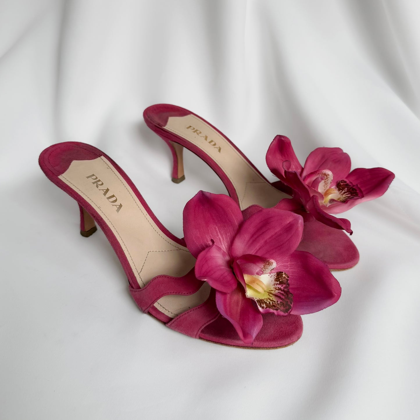 Up-cycled Prada Mules w/ Orchids