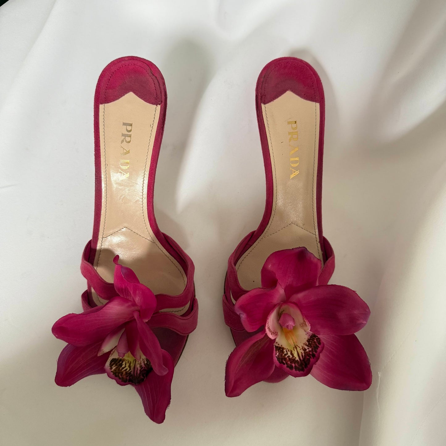 Up-cycled Prada Mules w/ Orchids