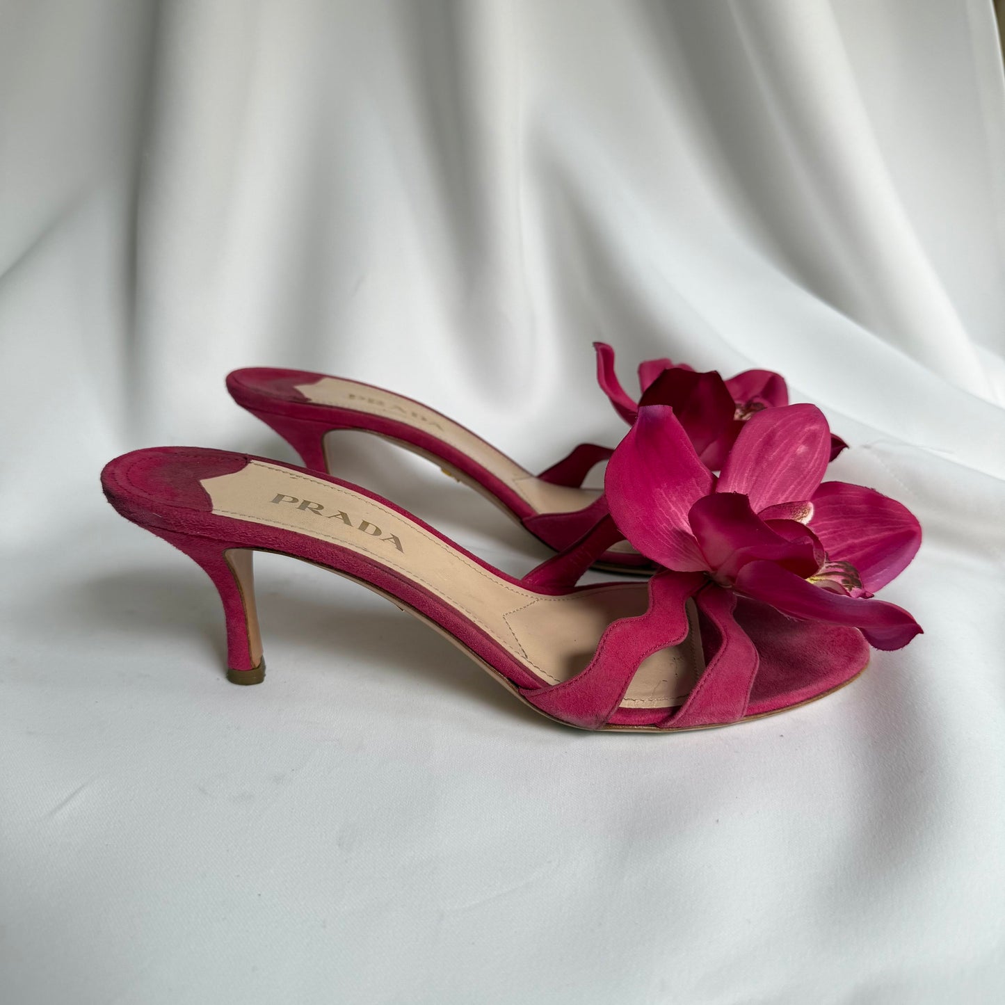 Up-cycled Prada Mules w/ Orchids